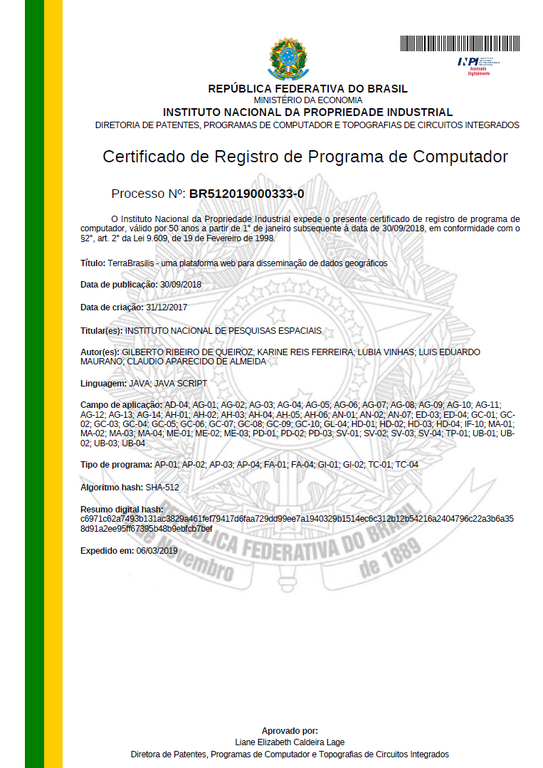 Certificado de Registro - TerraBrasilis