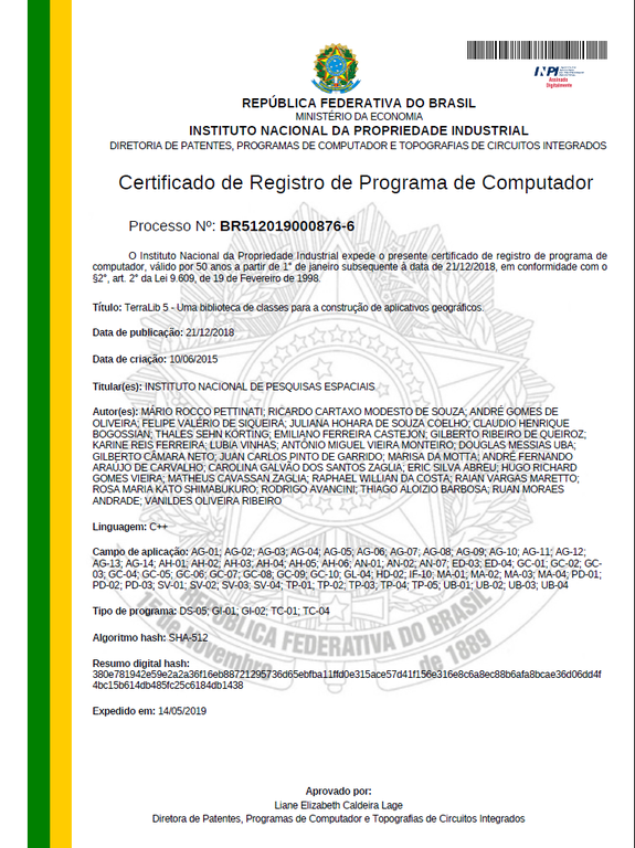 Certificado de Registro - TerraLib 5