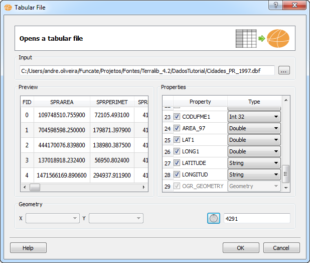 tabular file with a geometry